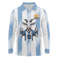Blue Argentina 10 Goat Long Sleeve Polo Shirt History Champions World Cup