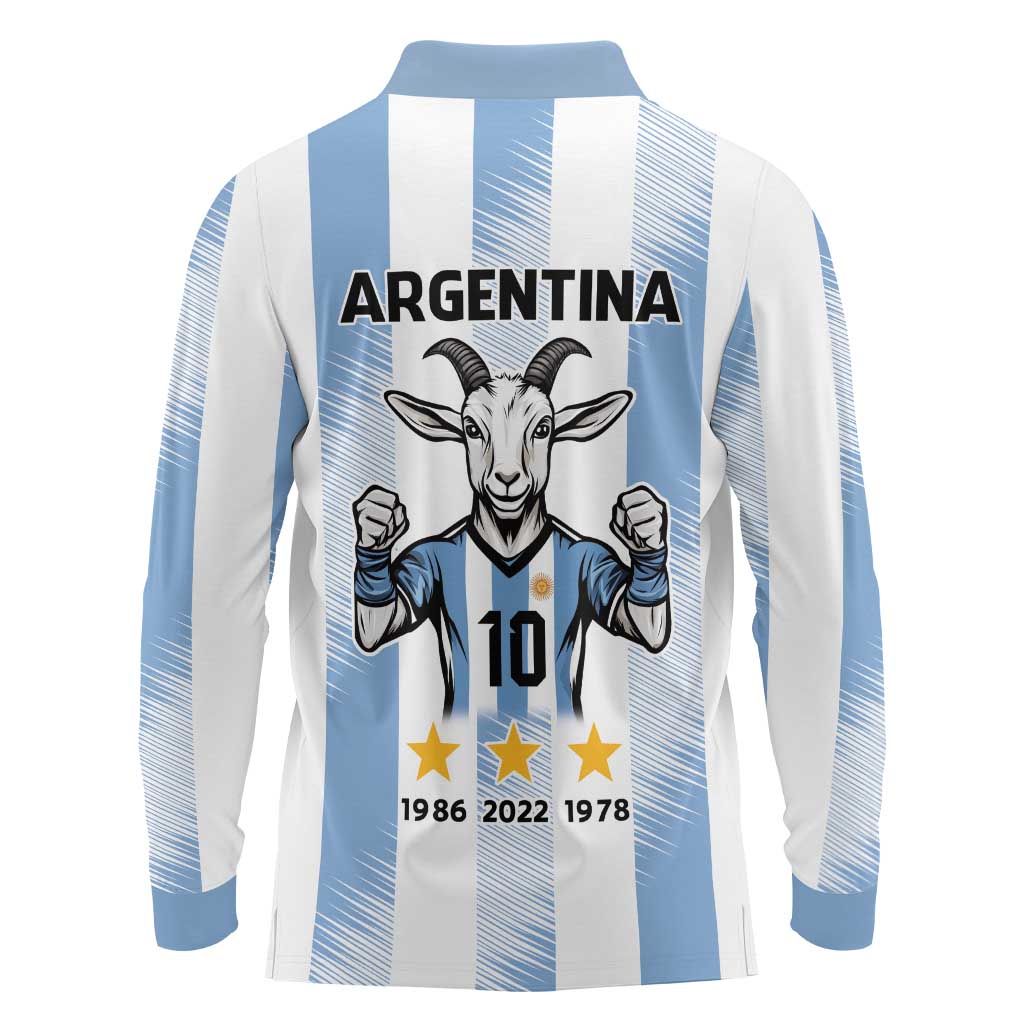 Blue Argentina 10 Goat Long Sleeve Polo Shirt History Champions World Cup