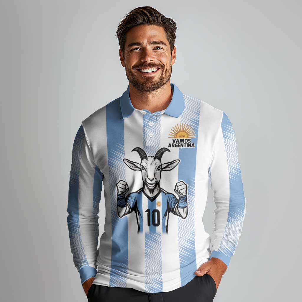 Blue Argentina 10 Goat Long Sleeve Polo Shirt History Champions World Cup