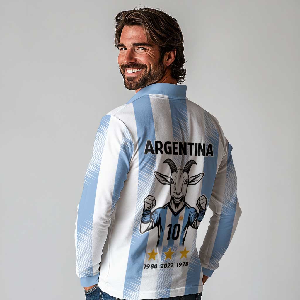 Blue Argentina 10 Goat Long Sleeve Polo Shirt History Champions World Cup
