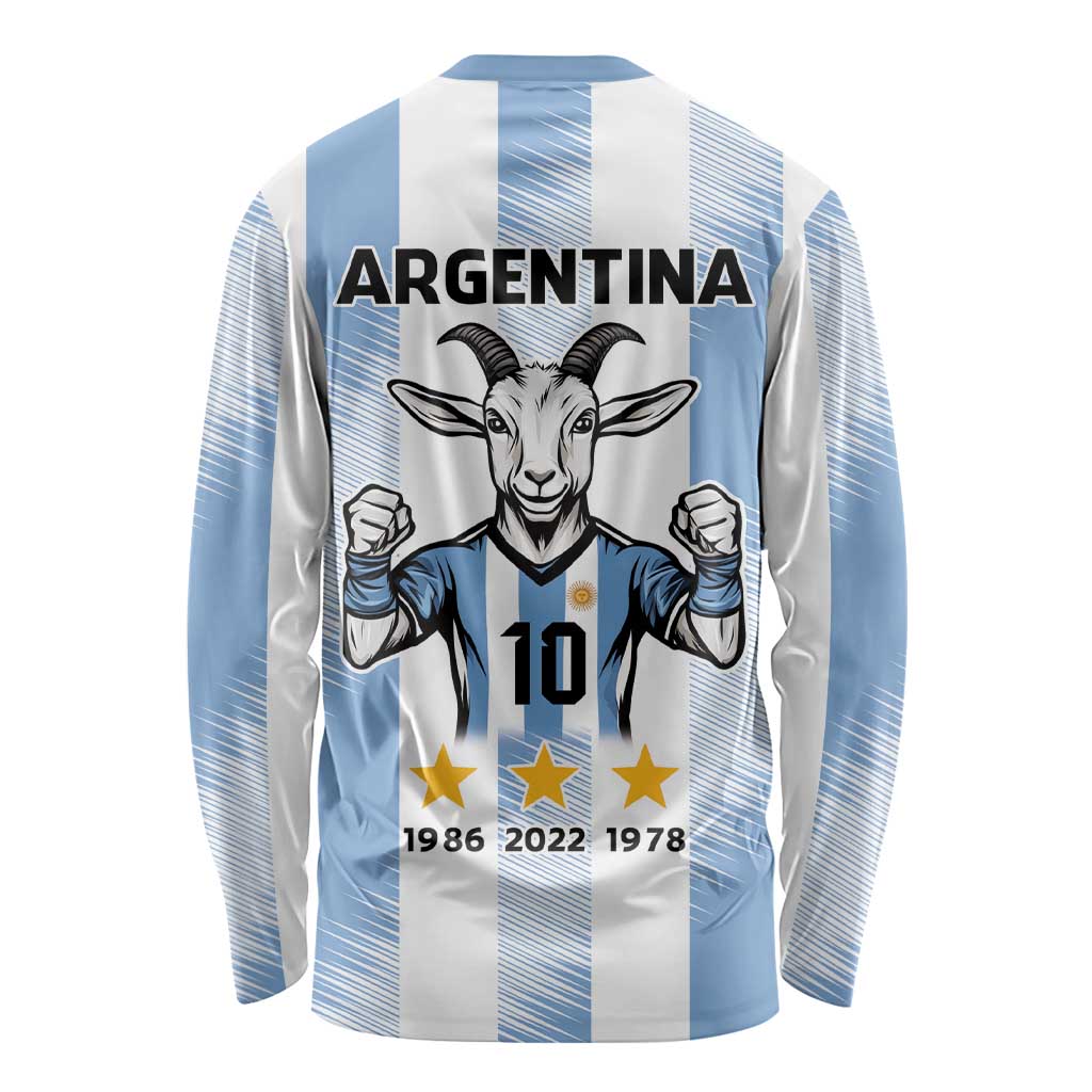 Blue Argentina 10 Goat Long Sleeve Shirt History Champions World Cup