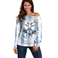 Blue Argentina 10 Goat Off Shoulder Sweater History Champions World Cup