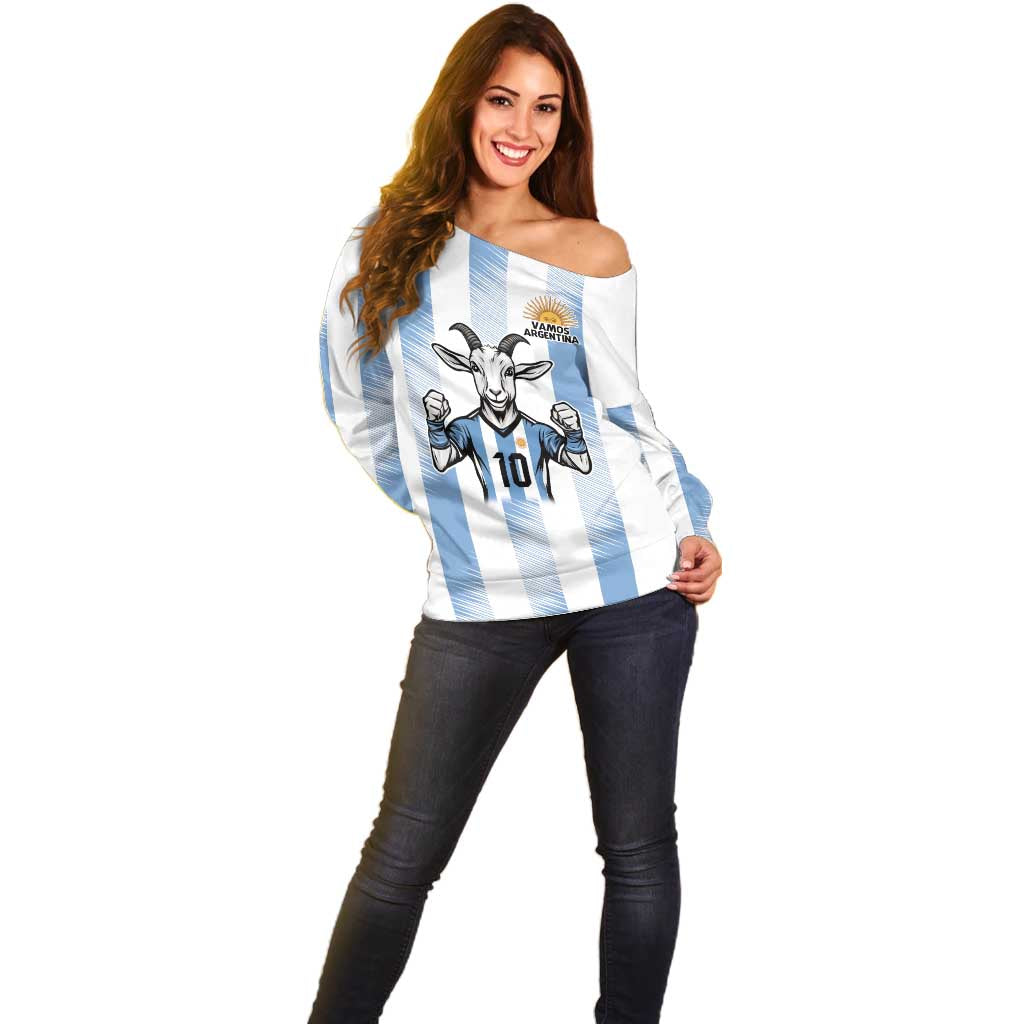 Blue Argentina 10 Goat Off Shoulder Sweater History Champions World Cup