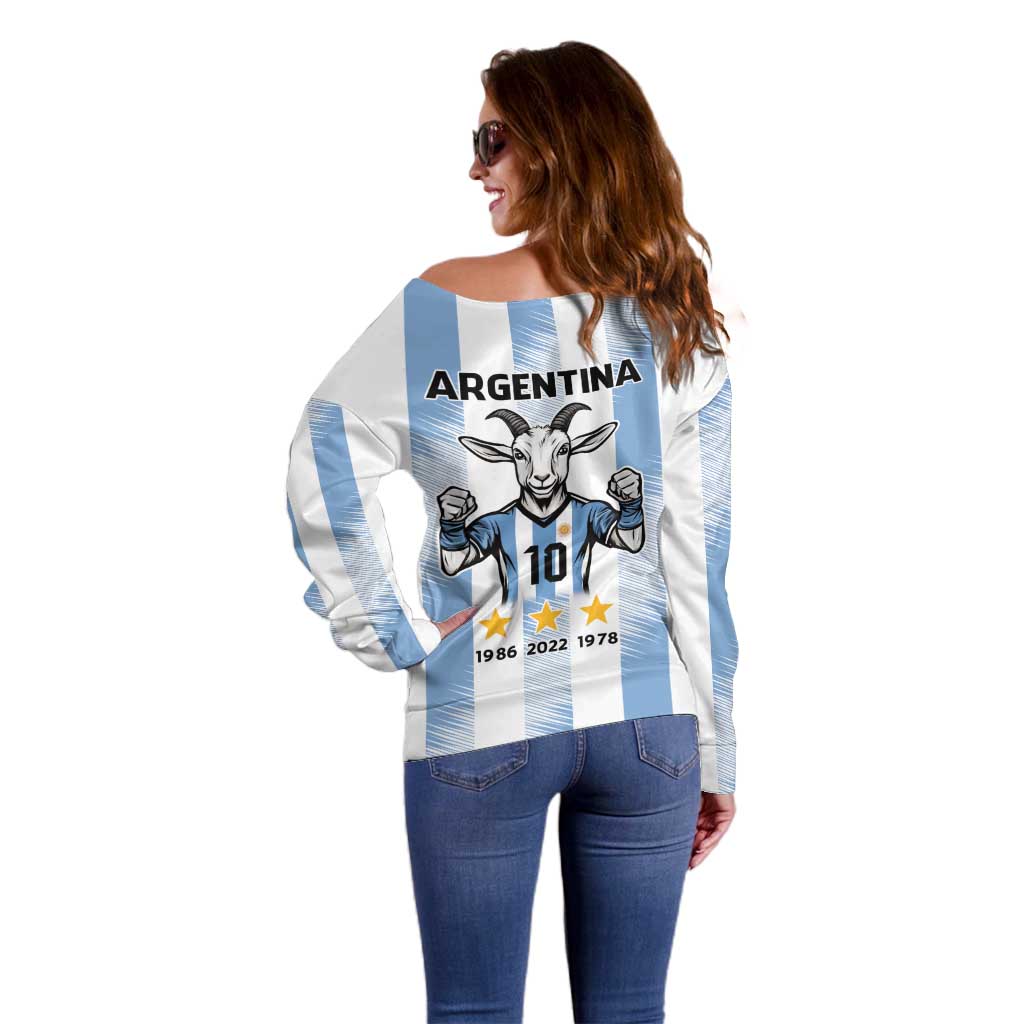 Blue Argentina 10 Goat Off Shoulder Sweater History Champions World Cup