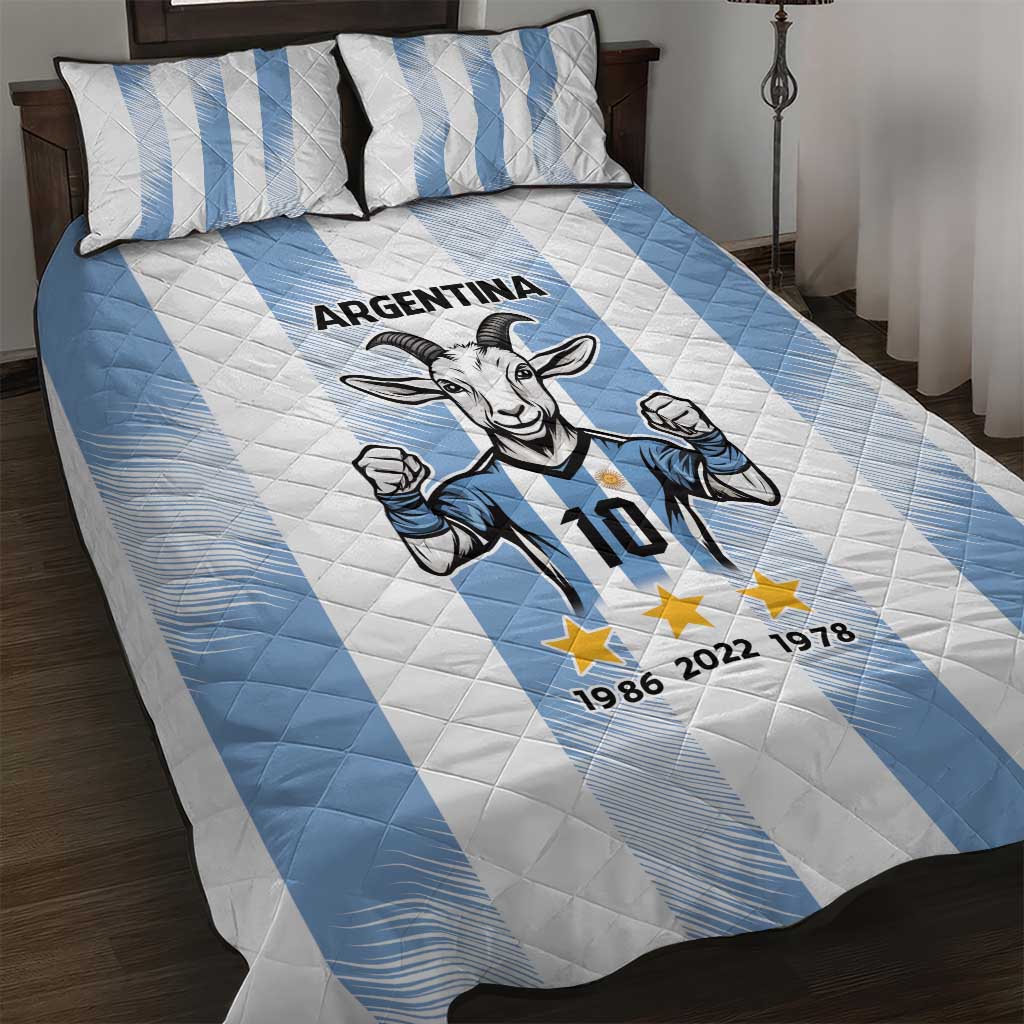 Blue Argentina 10 Goat Quilt Bed Set History Champions World Cup