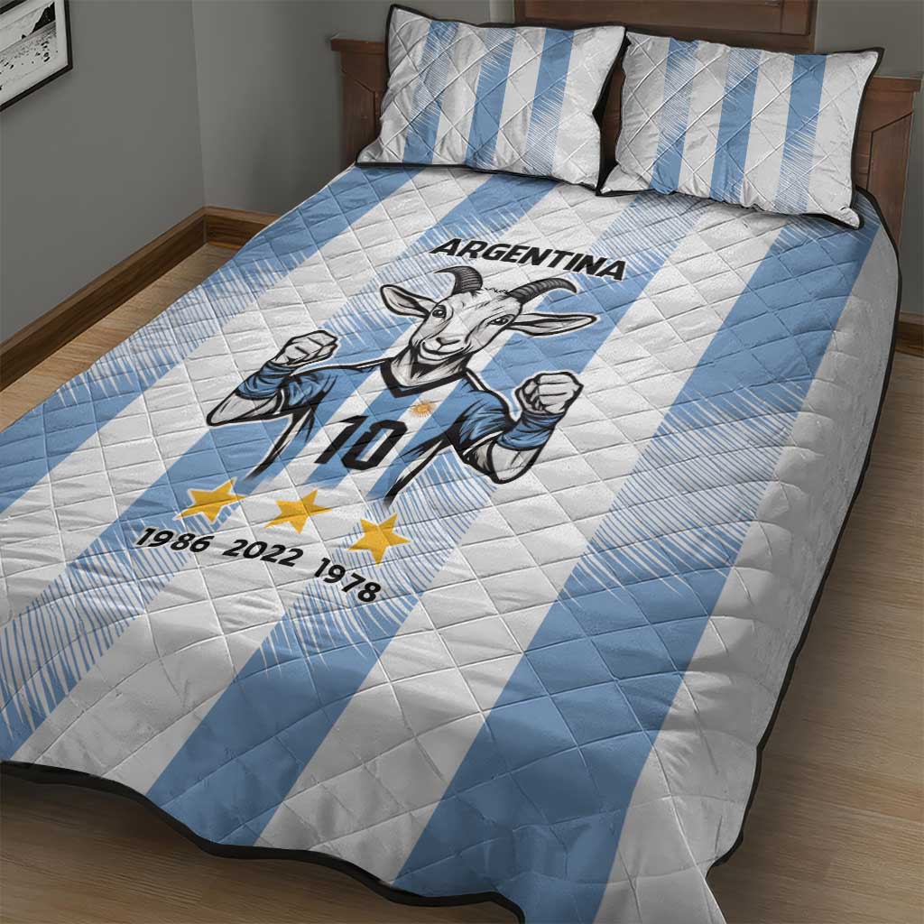 Blue Argentina 10 Goat Quilt Bed Set History Champions World Cup
