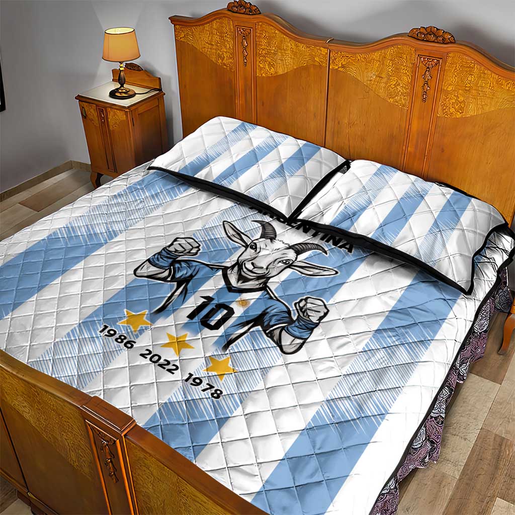 Blue Argentina 10 Goat Quilt Bed Set History Champions World Cup