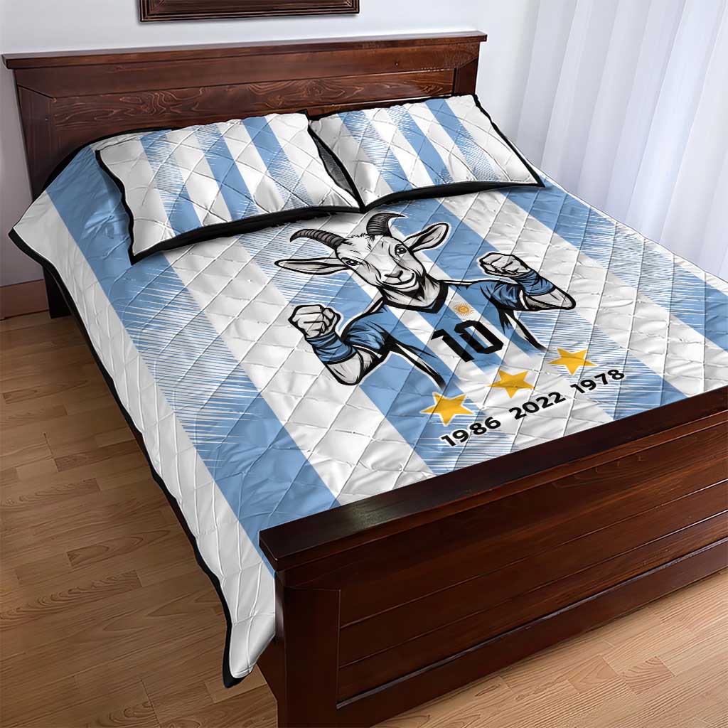 Blue Argentina 10 Goat Quilt Bed Set History Champions World Cup