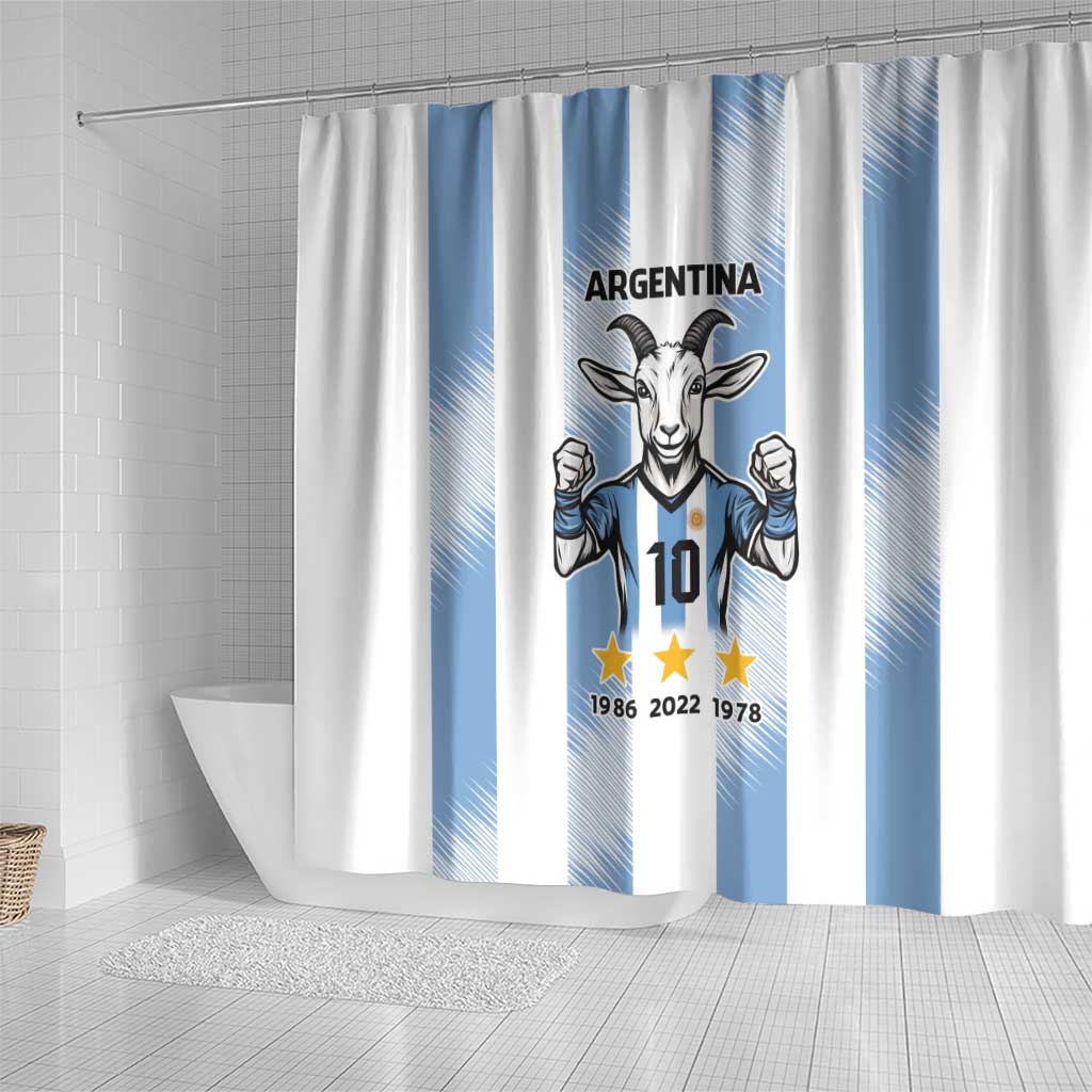 Blue Argentina 10 Goat Shower Curtain History Champions World Cup