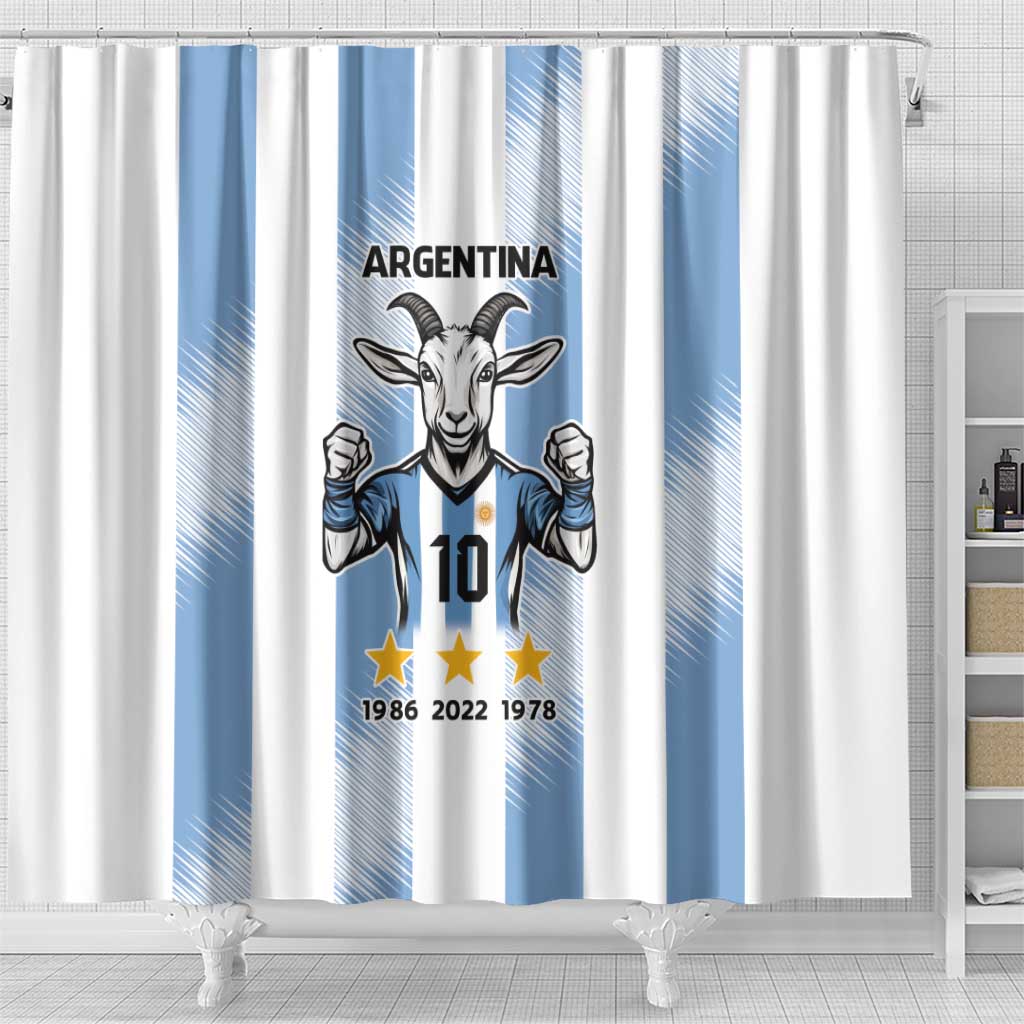 Blue Argentina 10 Goat Shower Curtain History Champions World Cup
