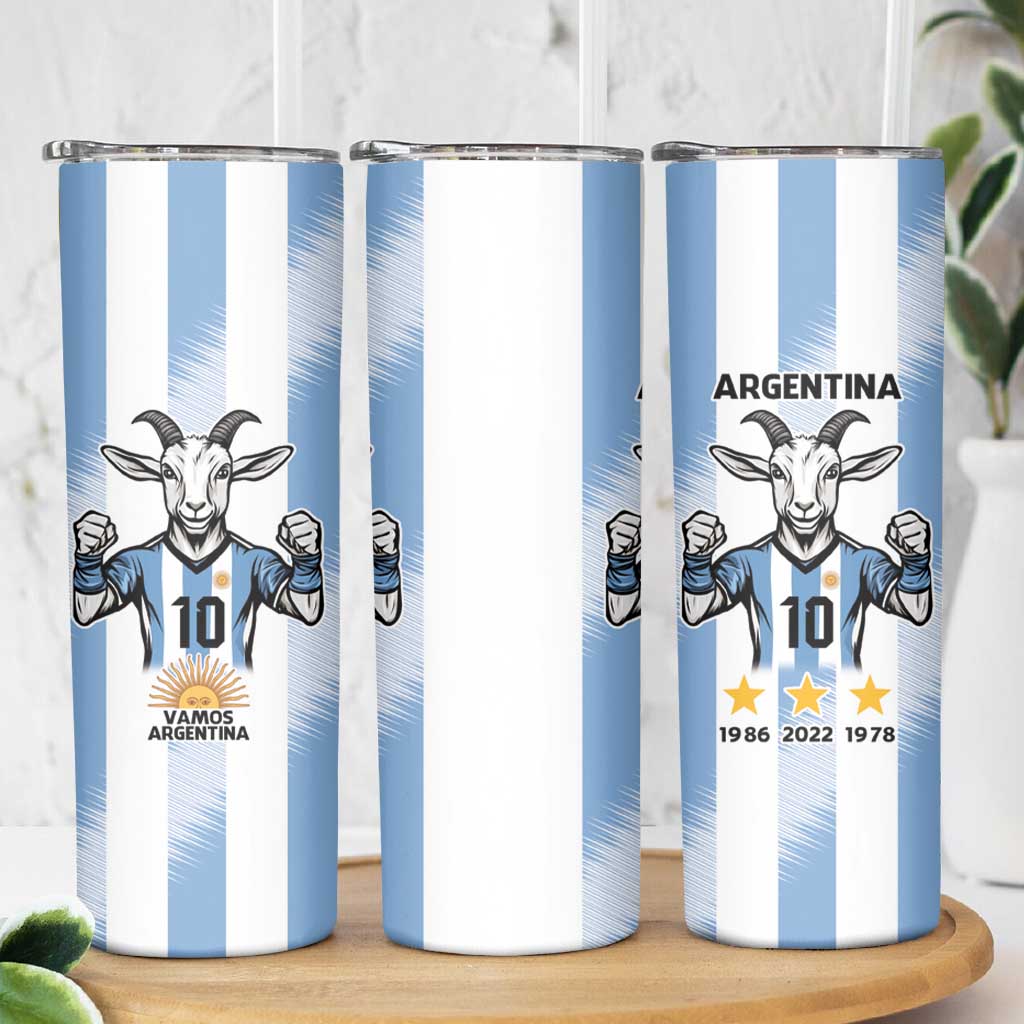 Blue Argentina 10 Goat Skinny Tumbler History Champions World Cup