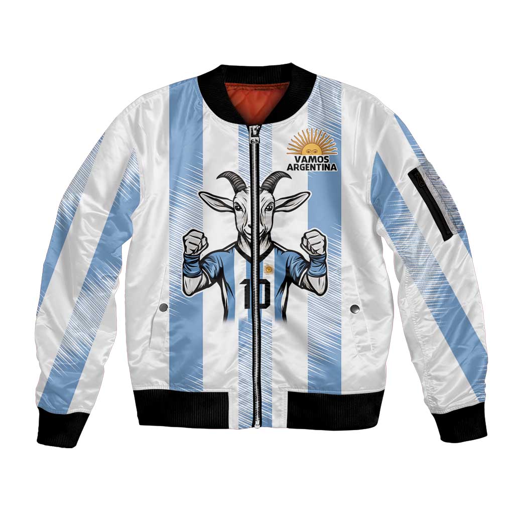 Blue Argentina 10 Goat Sleeve Zip Bomber Jacket History Champions World Cup