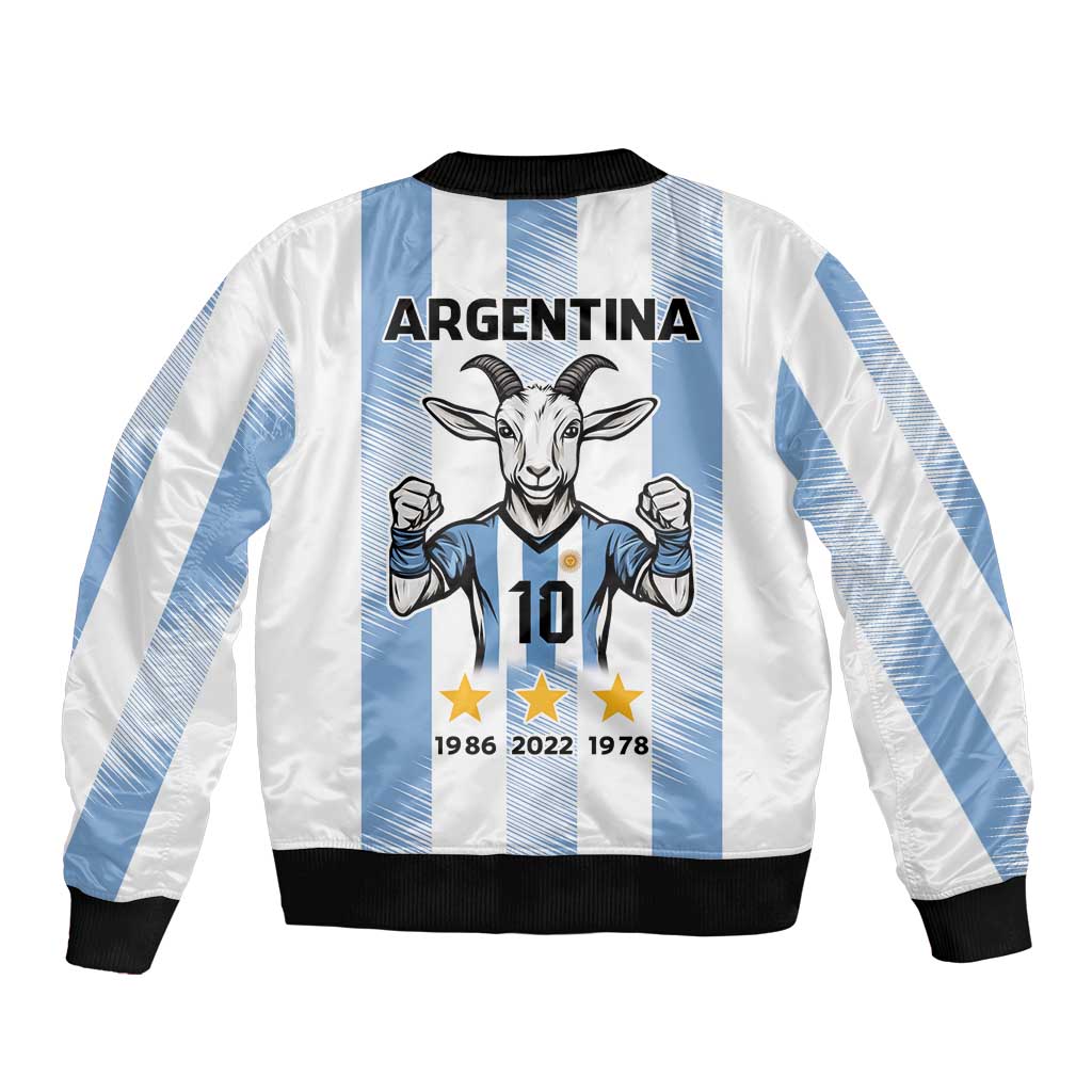 Blue Argentina 10 Goat Sleeve Zip Bomber Jacket History Champions World Cup