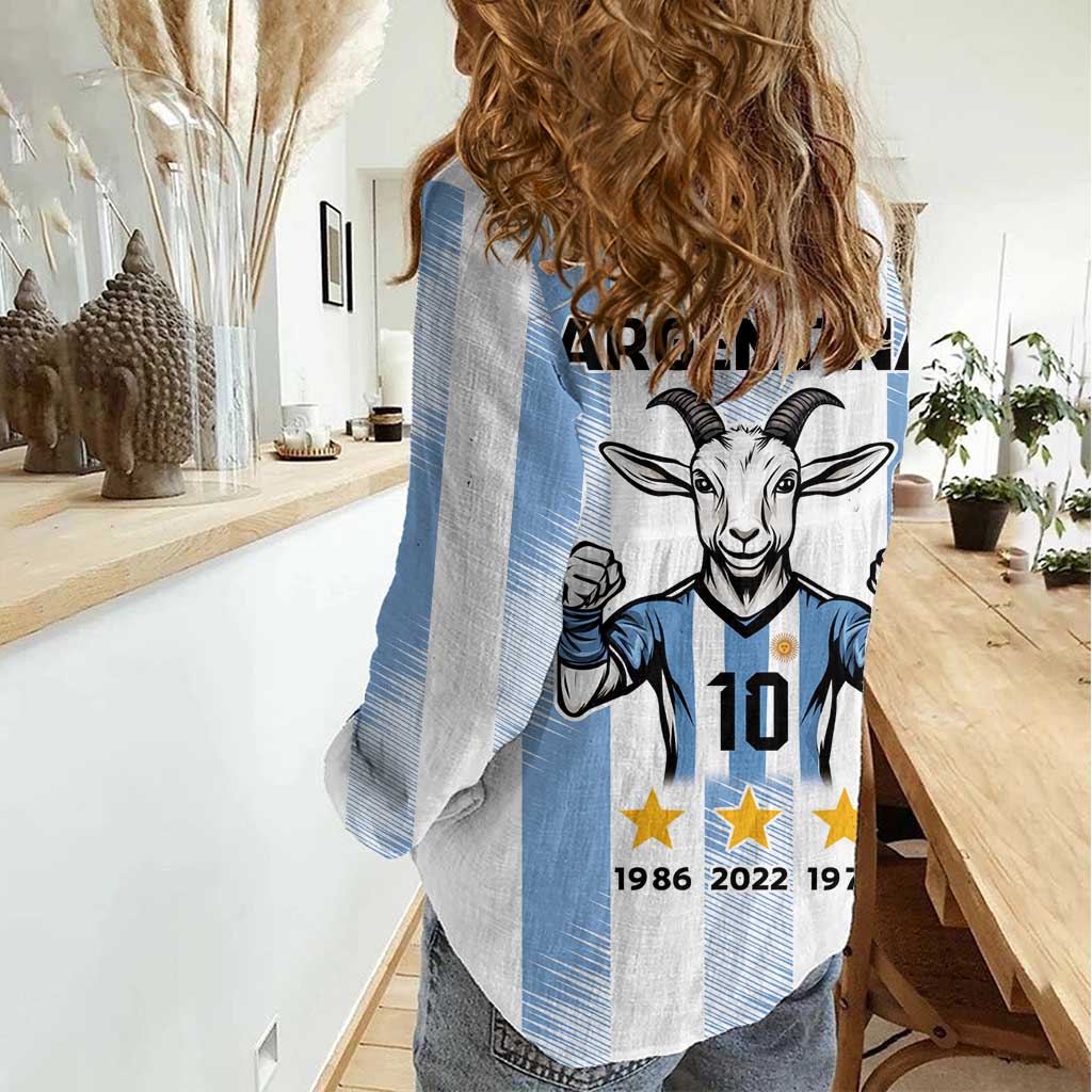 Blue Argentina 10 Goat Women Casual Shirt History Champions World Cup