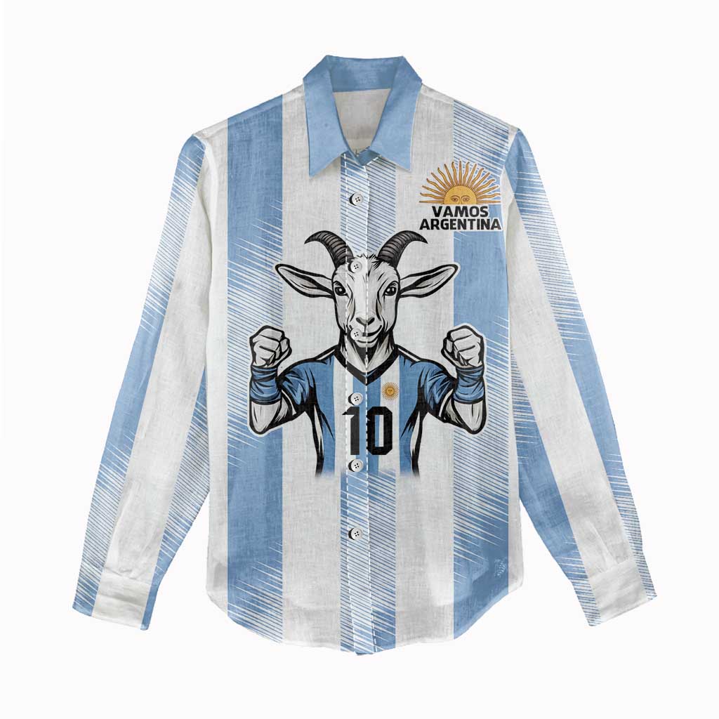 Blue Argentina 10 Goat Women Casual Shirt History Champions World Cup