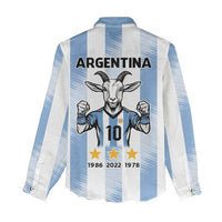 Blue Argentina 10 Goat Women Casual Shirt History Champions World Cup