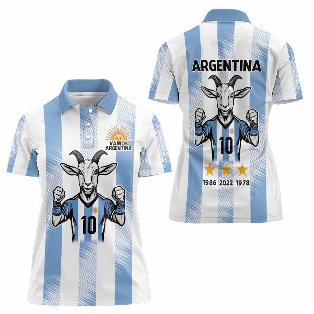 Blue Argentina 10 Goat Women Polo Shirt History Champions World Cup