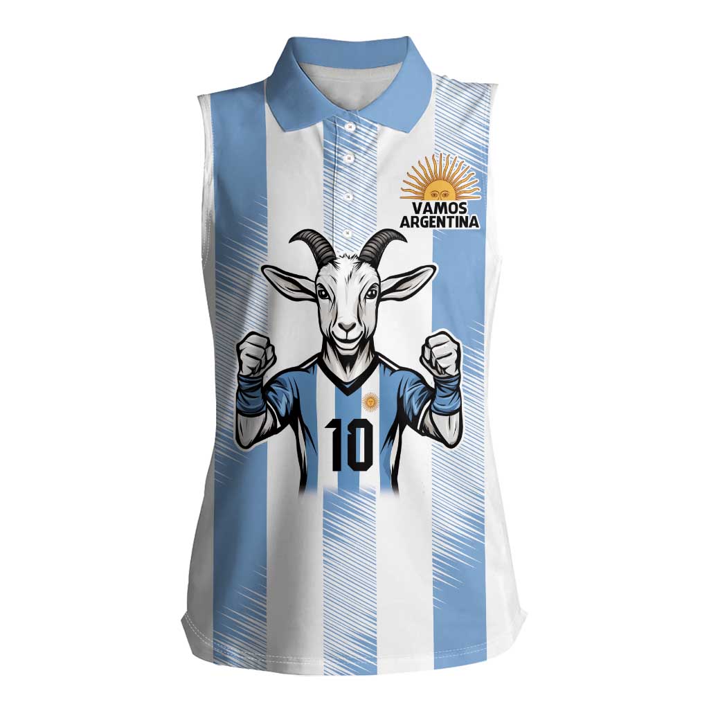 Blue Argentina 10 Goat Women Sleeveless Polo Shirt History Champions World Cup