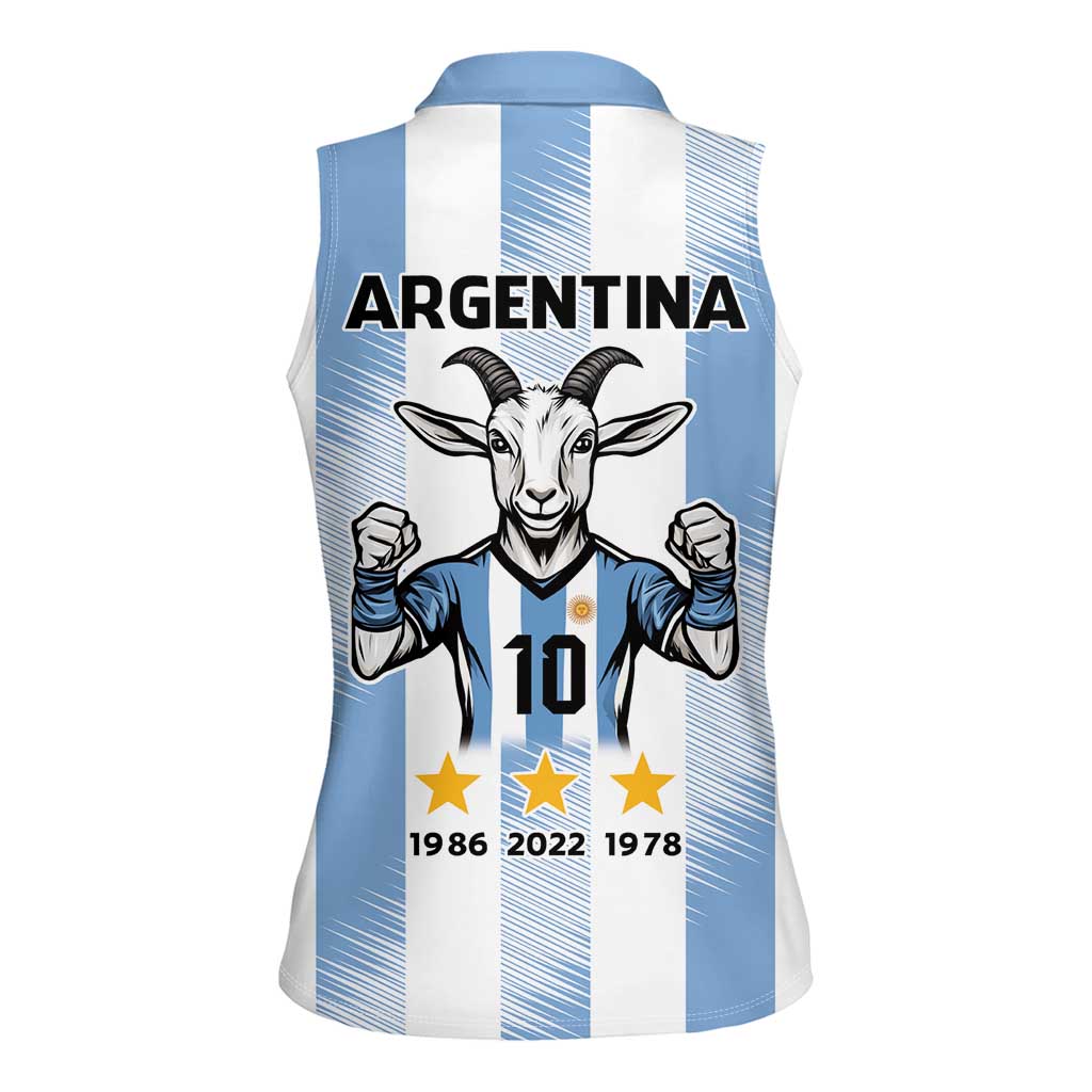 Blue Argentina 10 Goat Women Sleeveless Polo Shirt History Champions World Cup
