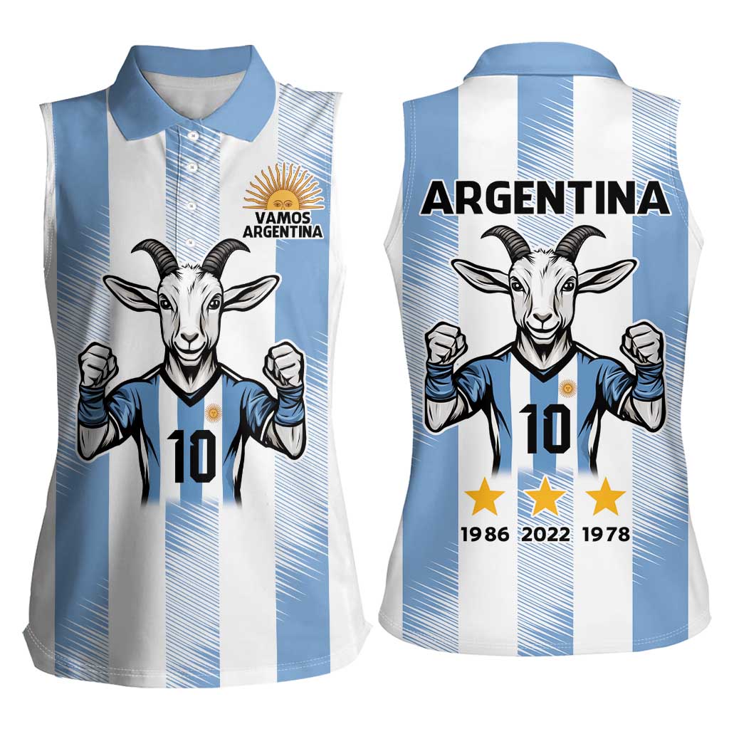 Blue Argentina 10 Goat Women Sleeveless Polo Shirt History Champions World Cup