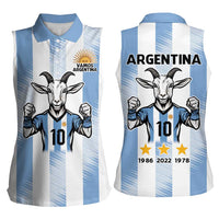 Blue Argentina 10 Goat Women Sleeveless Polo Shirt History Champions World Cup