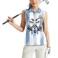 Blue Argentina 10 Goat Women Sleeveless Polo Shirt History Champions World Cup