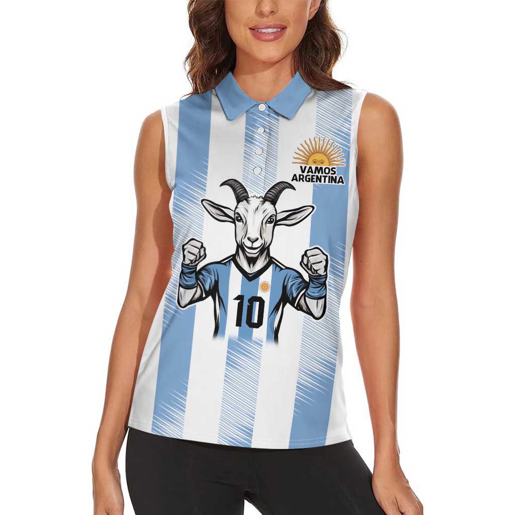 Blue Argentina 10 Goat Women Sleeveless Polo Shirt History Champions World Cup