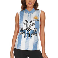 Blue Argentina 10 Goat Women Sleeveless Polo Shirt History Champions World Cup