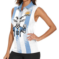 Blue Argentina 10 Goat Women Sleeveless Polo Shirt History Champions World Cup