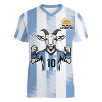 Blue Argentina 10 Goat Women V-Neck T-Shirt History Champions World Cup