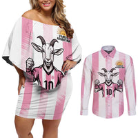 Pink Argentina 10 Goat Couples Matching Off Shoulder Short Dress and Long Sleeve Button Shirt History Champions World Cup