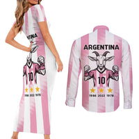 Pink Argentina 10 Goat Couples Matching Short Sleeve Bodycon Dress and Long Sleeve Button Shirt History Champions World Cup