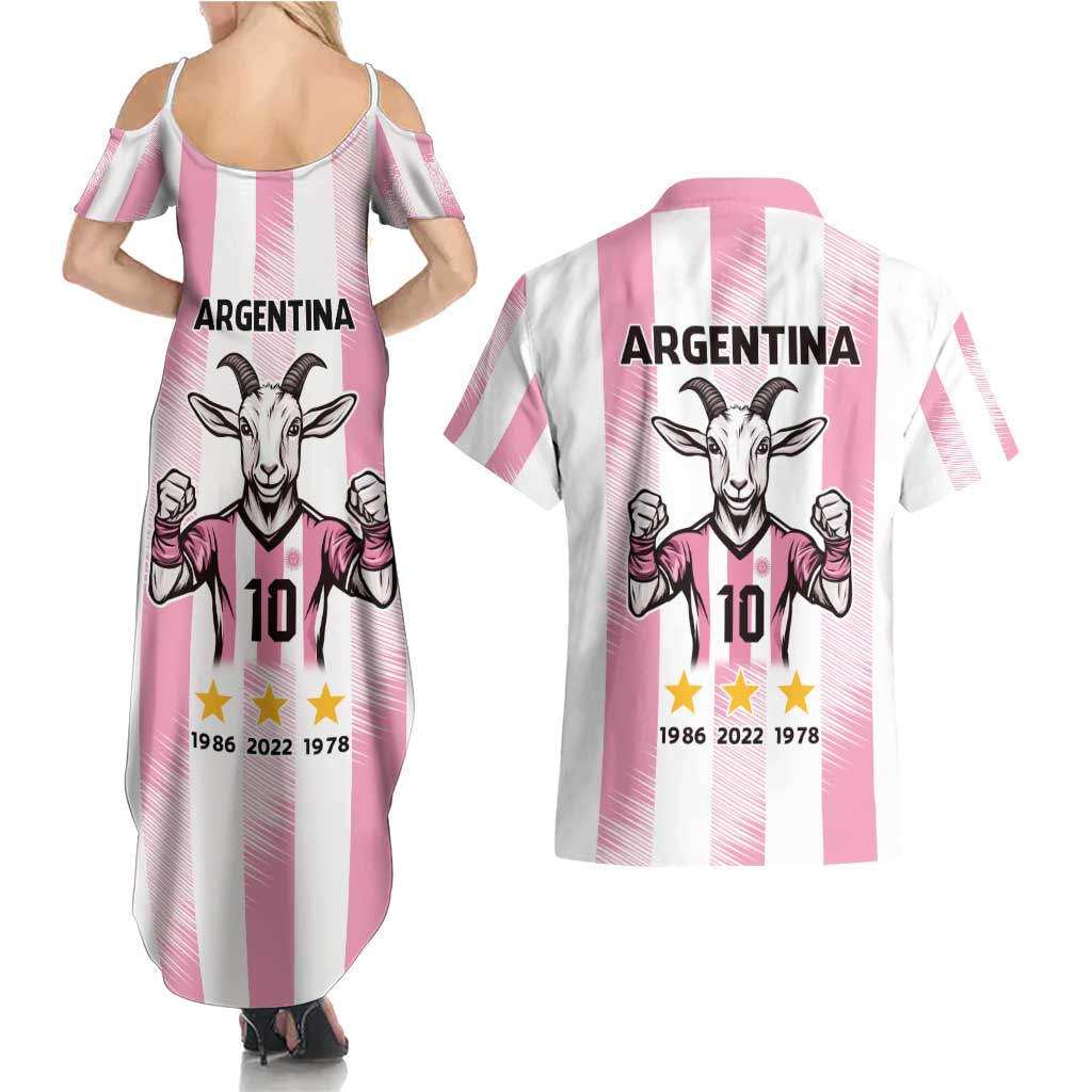 Pink Argentina 10 Goat Couples Matching Summer Maxi Dress and Hawaiian Shirt History Champions World Cup
