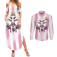 Pink Argentina 10 Goat Couples Matching Summer Maxi Dress and Long Sleeve Button Shirt History Champions World Cup