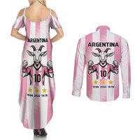 Pink Argentina 10 Goat Couples Matching Summer Maxi Dress and Long Sleeve Button Shirt History Champions World Cup