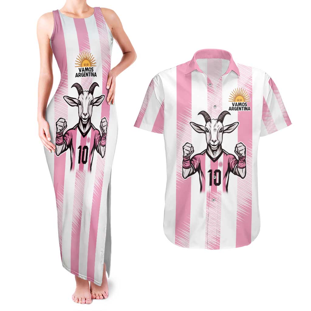 Pink Argentina 10 Goat Couples Matching Tank Maxi Dress and Hawaiian Shirt History Champions World Cup
