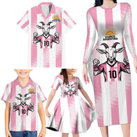 Pink Argentina 10 Goat Family Matching Long Sleeve Bodycon Dress and Hawaiian Shirt History Champions World Cup