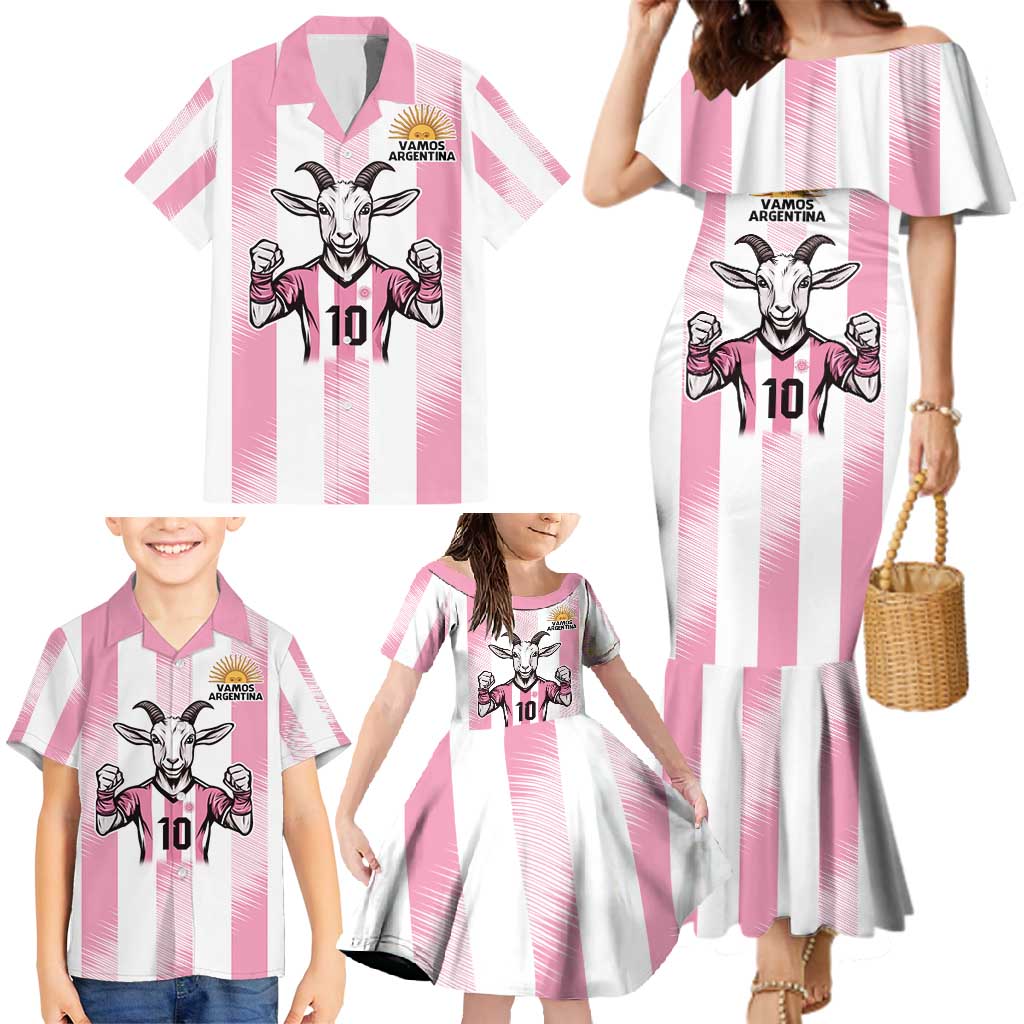 Pink Argentina 10 Goat Family Matching Mermaid Dress and Hawaiian Shirt History Champions World Cup