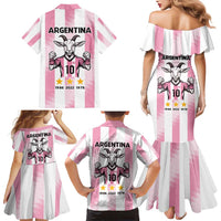 Pink Argentina 10 Goat Family Matching Mermaid Dress and Hawaiian Shirt History Champions World Cup