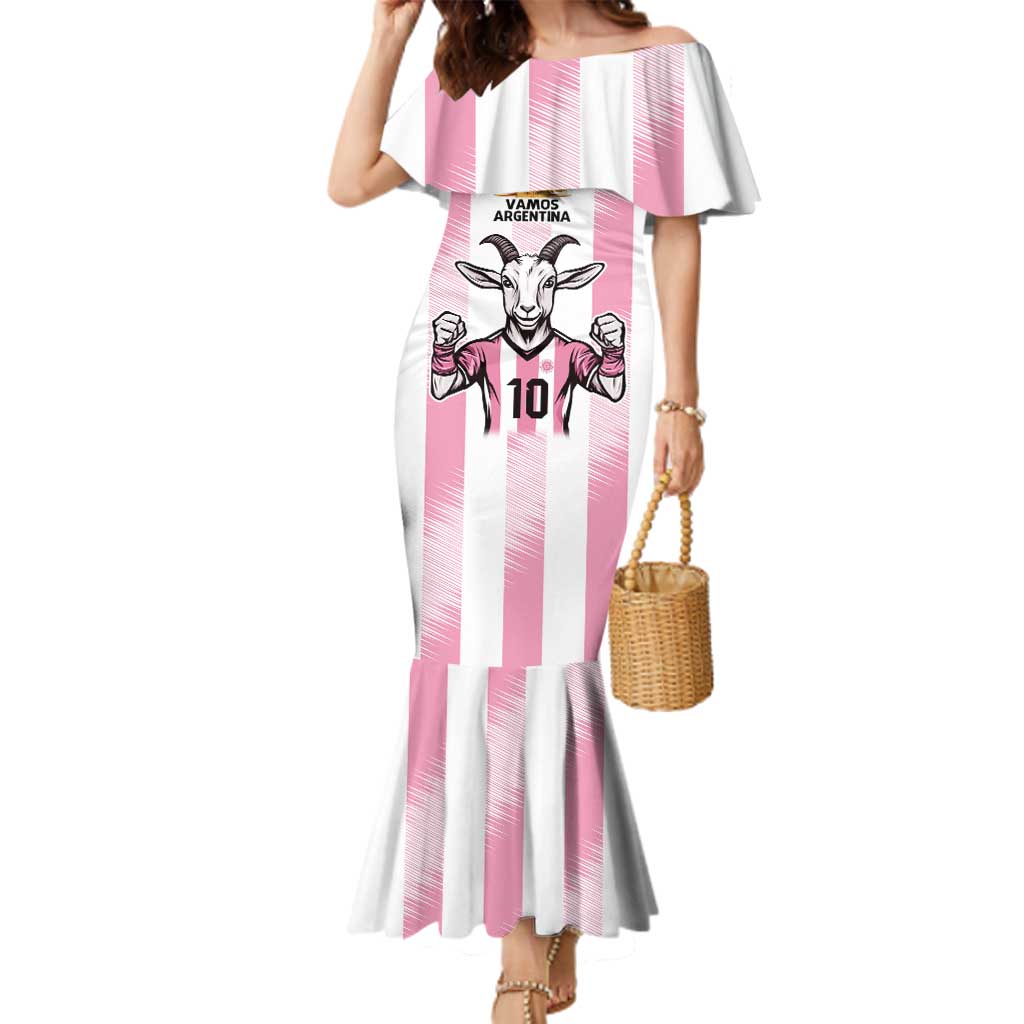 Pink Argentina 10 Goat Family Matching Mermaid Dress and Hawaiian Shirt History Champions World Cup