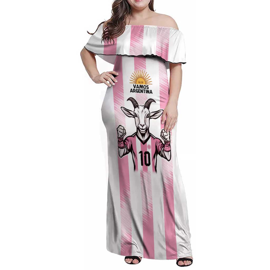 Pink Argentina 10 Goat Family Matching Off Shoulder Maxi Dress and Hawaiian Shirt History Champions World Cup