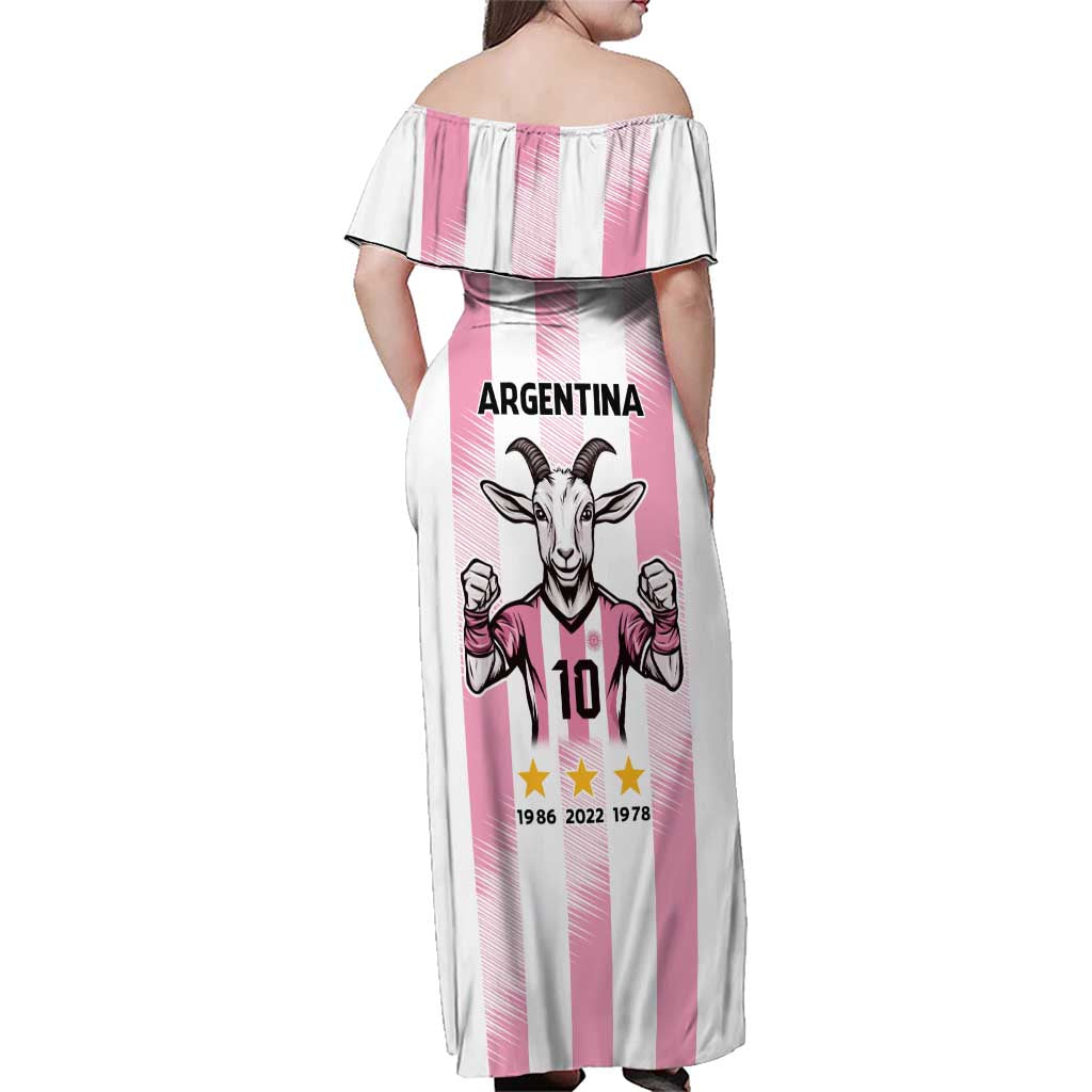Pink Argentina 10 Goat Family Matching Off Shoulder Maxi Dress and Hawaiian Shirt History Champions World Cup