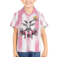 Pink Argentina 10 Goat Family Matching Off Shoulder Maxi Dress and Hawaiian Shirt History Champions World Cup