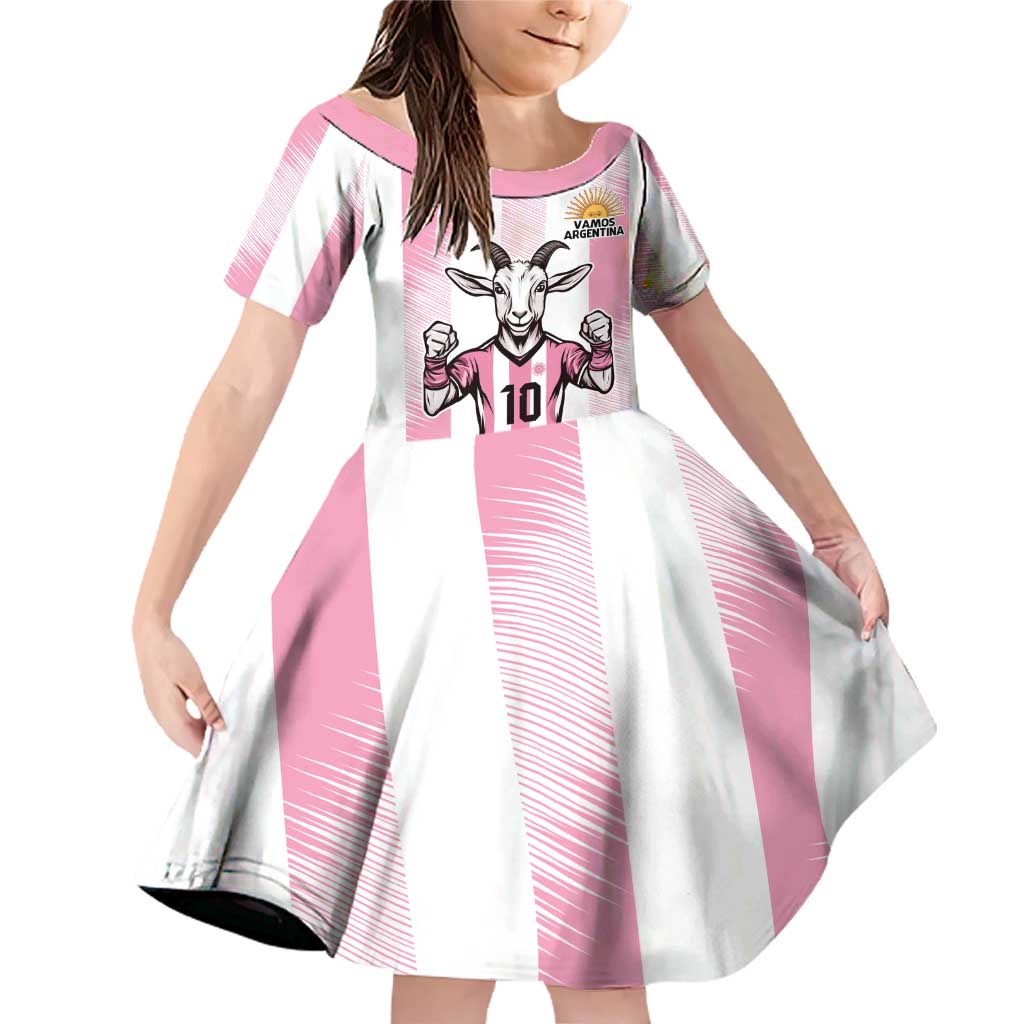Pink Argentina 10 Goat Family Matching Off Shoulder Short Dress and Hawaiian Shirt History Champions World Cup