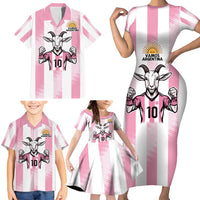 Pink Argentina 10 Goat Family Matching Short Sleeve Bodycon Dress and Hawaiian Shirt History Champions World Cup