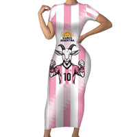 Pink Argentina 10 Goat Family Matching Short Sleeve Bodycon Dress and Hawaiian Shirt History Champions World Cup
