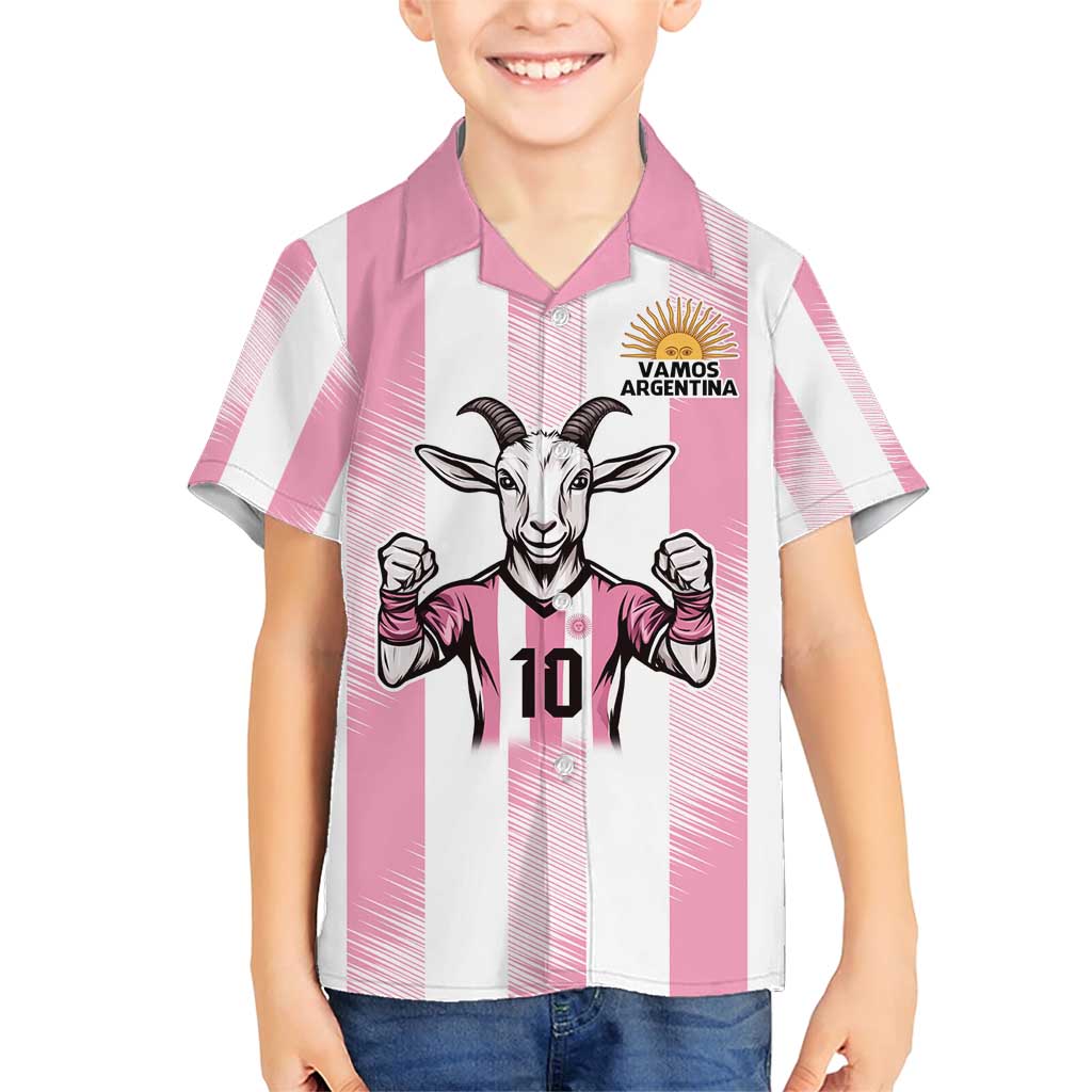 Pink Argentina 10 Goat Family Matching Short Sleeve Bodycon Dress and Hawaiian Shirt History Champions World Cup