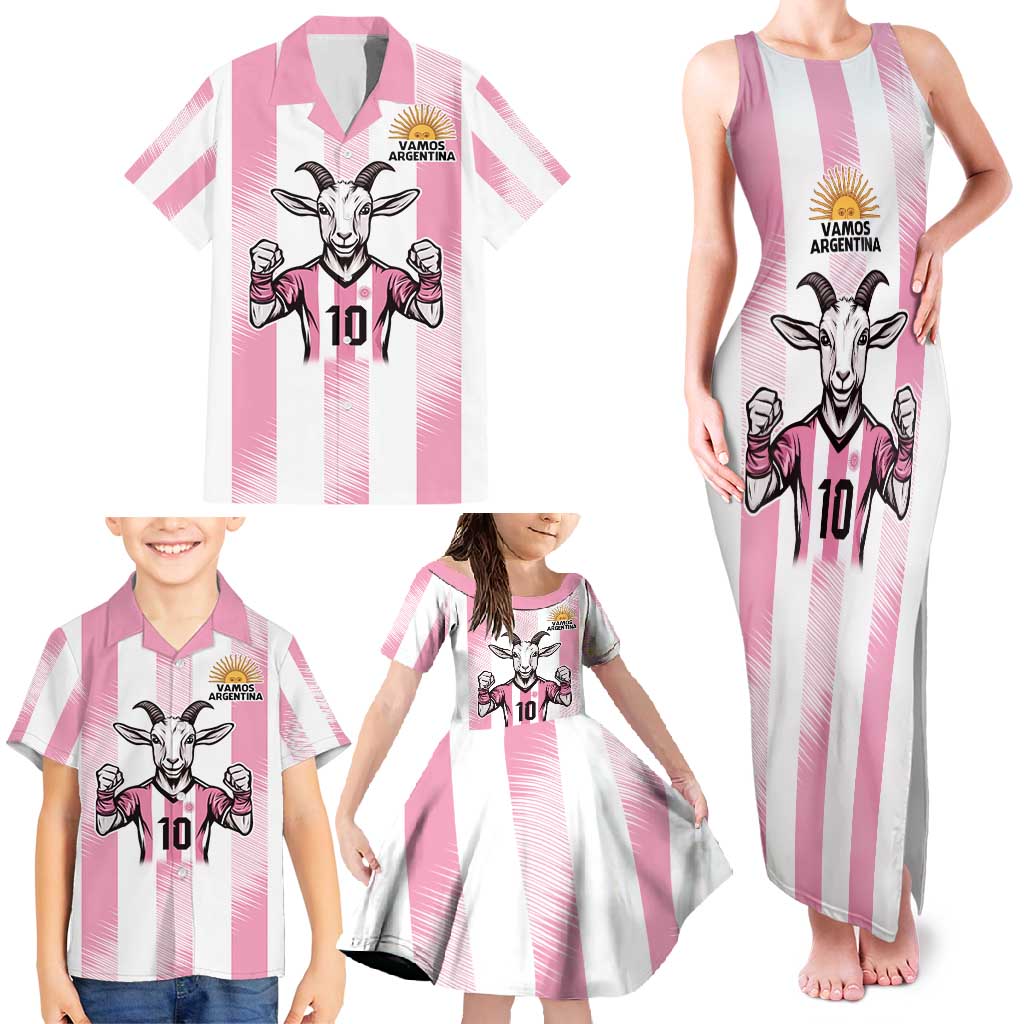 Pink Argentina 10 Goat Family Matching Tank Maxi Dress and Hawaiian Shirt History Champions World Cup