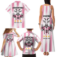 Pink Argentina 10 Goat Family Matching Tank Maxi Dress and Hawaiian Shirt History Champions World Cup