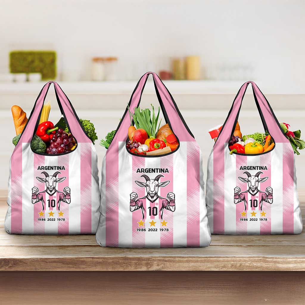 Pink Argentina 10 Goat Grocery Bag History Champions World Cup